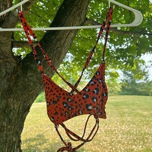 Orange-Red Leopard Print Bikini Top Size S